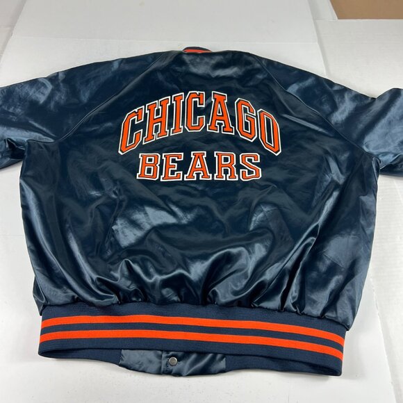 VTG 90s Chalk Line Chicago Bears Satin Jacket Large Blue Snap Button Bomber USA - Picture 7 of 13